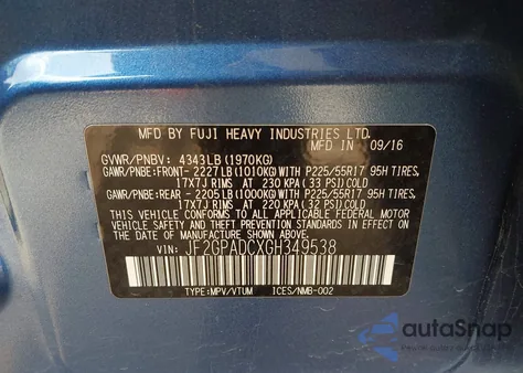 2016 Subaru Crosstrek 2.0I Premium from USA, damaged, VIN JF2GPADCXGH349538